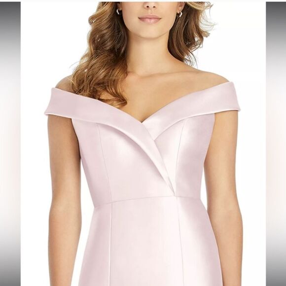 NWT Alfred Sung Off-Shoulder Blush Pink Dress Satin Twill Size 10 - Picture 14 of 14